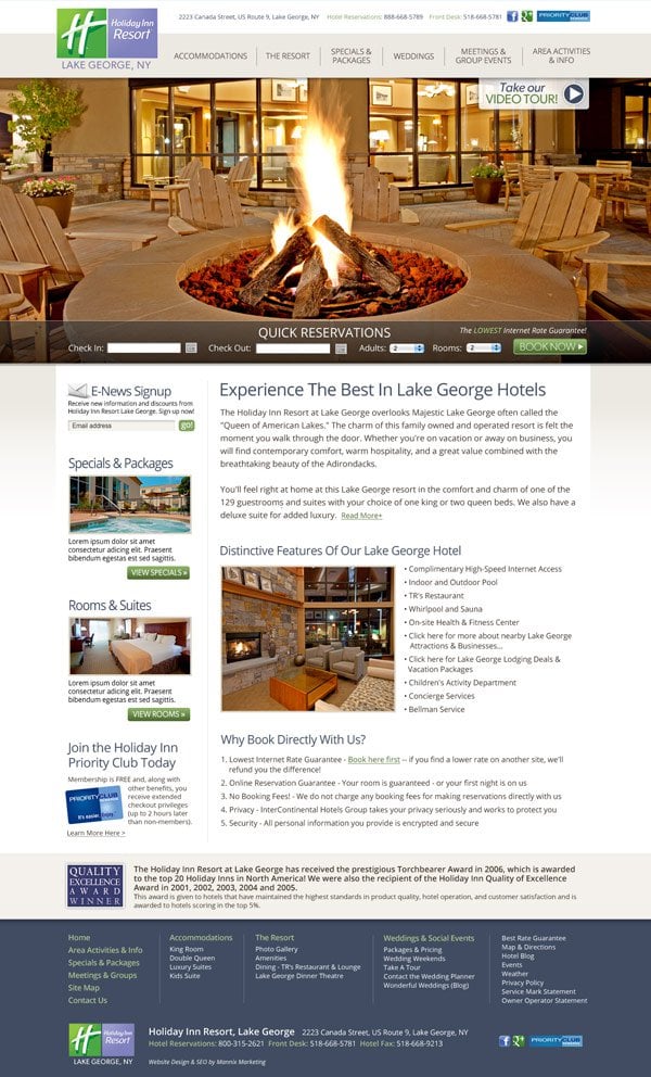 Holiday Inn Resort Lake George Website Design and Development