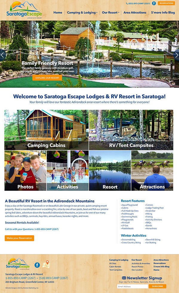 Website Design And Development For Saratoga Escape Lodges And Rv